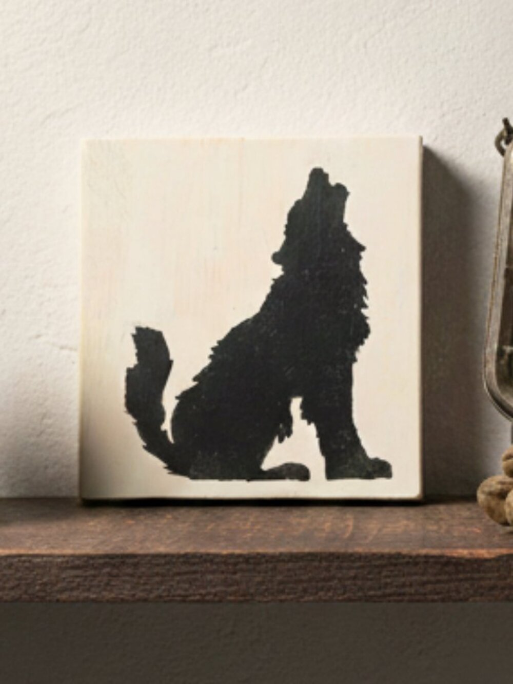 Rustic Howling Wolf Wood Block Decor | Handmade Woodland Shelf Sitter
